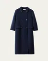 Miu Miu 3/4-sleeve Knit Double-breasted Trench Coat In Blue