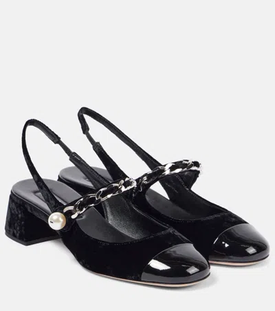 Miu Miu 35 Embellished Velvet Pumps In Black
