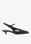 Miu Miu Women Leather Brogue Slingback T-strap Pumps In Black