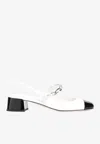 Miu Miu Chain Strap Slingback Cap Toe Pump In White