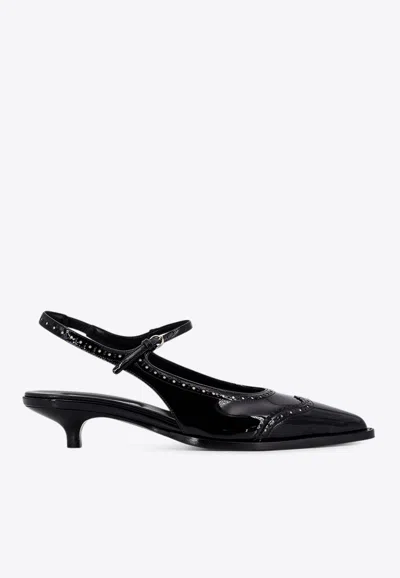 Miu Miu 35 Studded Leather Slingback Pumps In Black