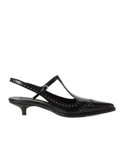 MIU MIU BRUSHED LEATHER BROGUE SLINGBACK T-STRAP PUMPS