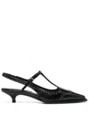 Miu Miu Women Leather Brogue Slingback T-strap Pumps In Black