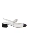 Miu Miu Bicolor Leather Mary Jane Slingback Pumps In White