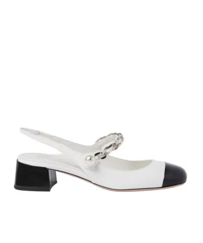 Miu Miu Bicolor Leather Mary Jane Slingback Pumps In Avorio Nero