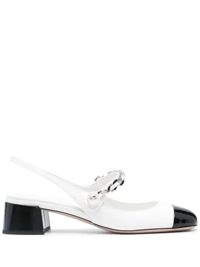 Miu Miu Almond Toe Slingback Pumps With Chain Detail In White