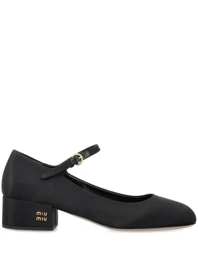 Miu Miu Canvas Leather-lined Mary Jane Pumps In Black