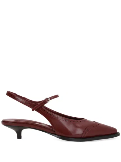 Miu Miu 35 Brogue Slingback Pumps In Brushed Leather In Red