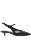 Miu Miu Women Leather Brogue Slingback T-strap Pumps In Black