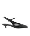 Miu Miu Women Leather Brogue Slingback T-strap Pumps In Black