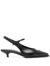 Miu Miu Women Leather Brogue Slingback T-strap Pumps In Black