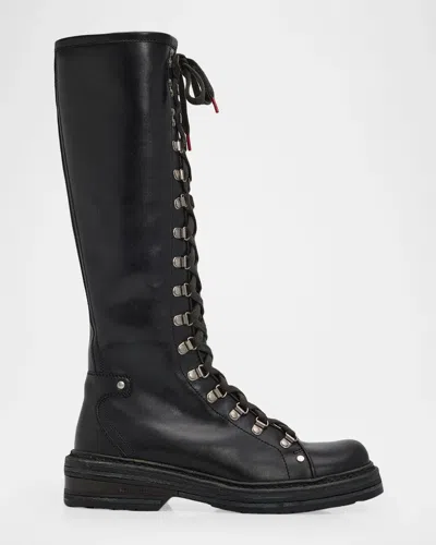Miu Miu 40mm Leather Lace-up Knee-high Combat Boots In Black