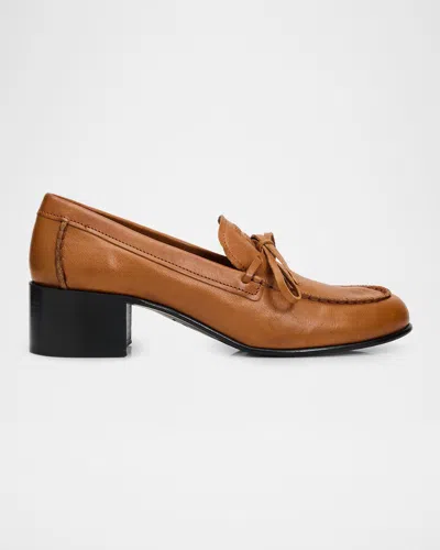 Miu Miu 40mm Leather Loafer Pumps In Orange