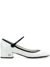 Miu Miu Leather Block Heel Pumps With Patent Finish In Multi
