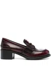 Miu Miu Leather Heeled Penny Loafers In Red