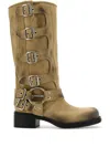 Miu Miu Buckled Leather Boots In Brown