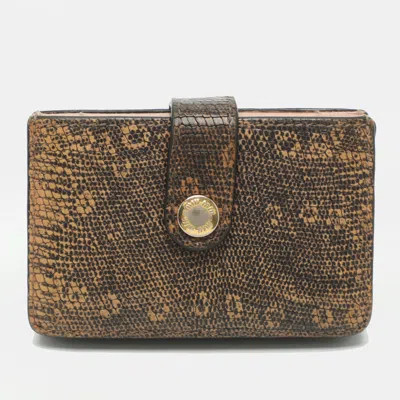 Pre-owned Miu Miu 5 Gusset Brown Lizard Embossed Leather Card Holder