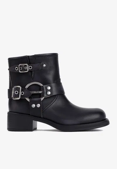 Miu Miu 50 Ankle Boots In Calf Leather In Black