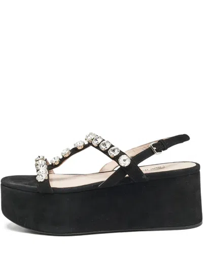 Pre-owned Miu Miu 50mm Rhinestone-embellished Platform Sandals