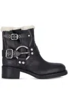 Miu Miu Women Shearling Biker Boots In Black