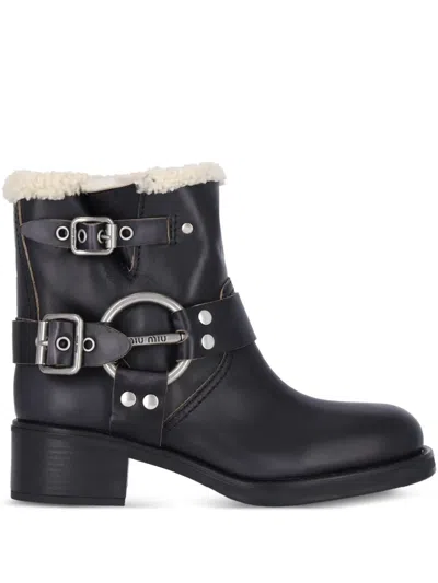 MIU MIU 50MM SHEARLING BIKER BOOTS