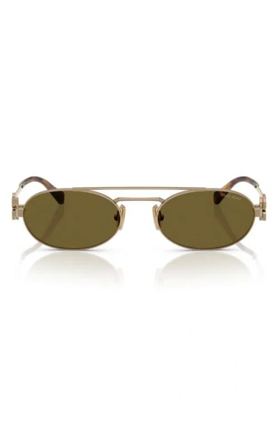 Miu Miu Logo Metal Oval Sunglasses In 7oe09z53 Dark Brown