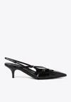 MIU MIU 55 BUCKLE-EMBELLISHED LEATHER SLINGBACK PUMPS