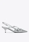 Miu Miu 55 Metallic Leather Slingback Pumps In Silver