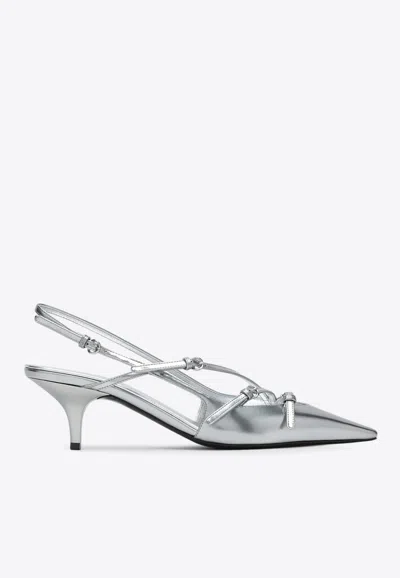 MIU MIU 55 METALLIC LEATHER SLINGBACK PUMPS