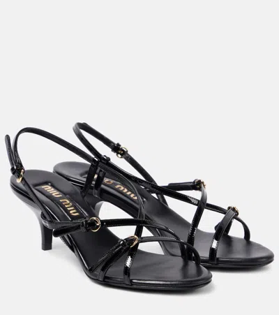 MIU MIU 55 PATENT LEATHER SANDALS