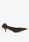 Miu Miu 55 Ruched Suede Pumps In Brown