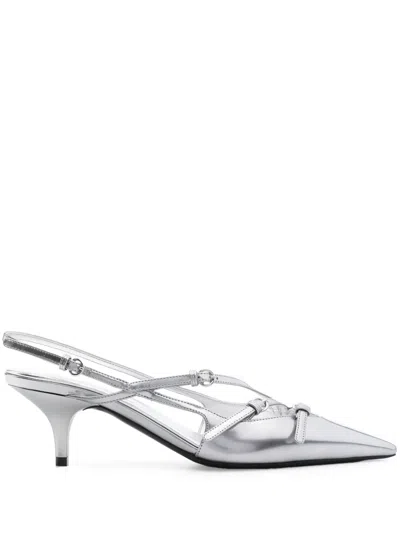 Miu Miu 55 Metallic Leather Slingback Pumps In Silver