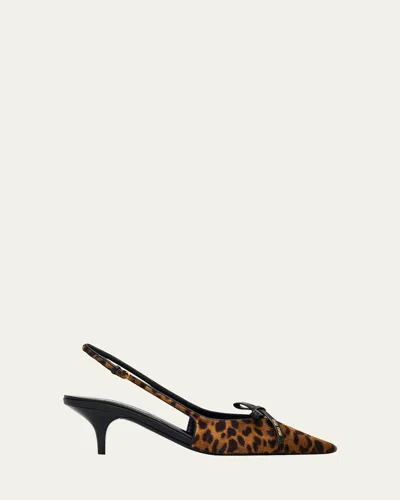 Miu Miu 55mm Leopard Calf Hair Bow Slingback Pumps In Brown