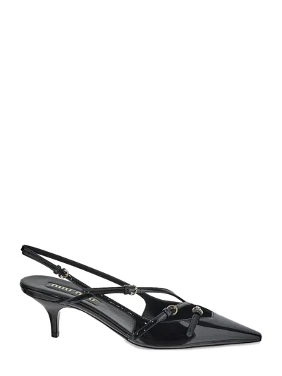 Miu Miu Leather Strappy Sling Back Kitten Pumps In Black