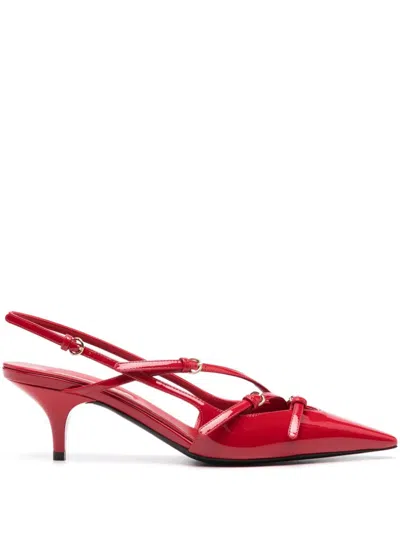 Miu Miu Miumiu Women Patent Leather Slingbacks With Buckles In Red