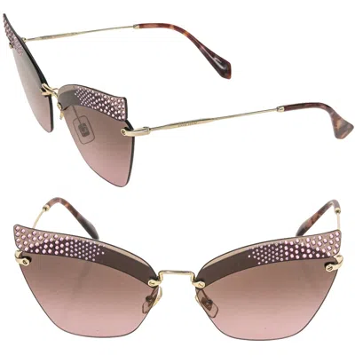 Pre-owned Miu Miu 56t Noir Mu56ts Gold Pink Crystal Pave Strass Rimless Runway Sunglasses