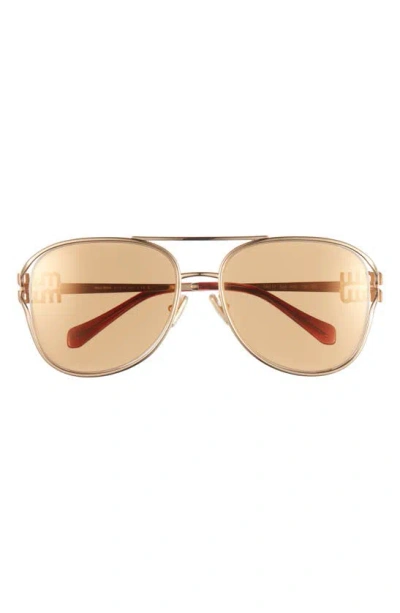 Miu Miu Logo Metal Aviator Sunglasses In Gold