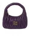 Miu Miu Mini Wander Quilted Leather Hobo Bag In Purple