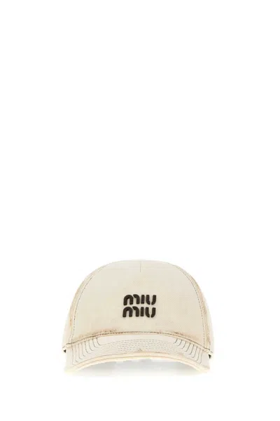 Miu Miu 5hc37m2g84 Cotton Bucket Hat In Neutral