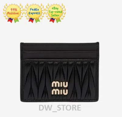Pre-owned Miu Miu 5mc076-2fpp-f0002 Matelasse Nappa Leather Card Holder Black / Genuine