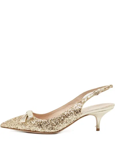 Pre-owned Miu Miu 60mm Bow-embellished Slingback Pumps In Gold