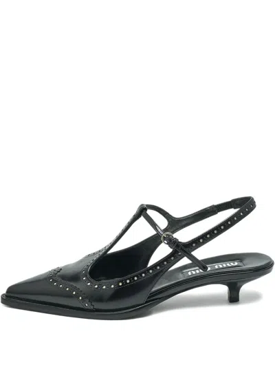 Pre-owned Miu Miu 60mm Pointed-toe Slingback Pumps In Black