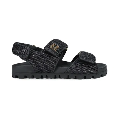 Miu Miu Quilted Sandals In Black