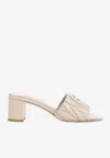 Miu Miu Beige Leather Logo Heels In Beige