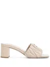 Miu Miu Beige Leather Logo Heels In Bianco