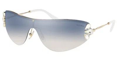 Pre-owned Miu Miu 66us Zvn5ro Pale Gold Light Blue Mirror Silver Crystals Sunglasses