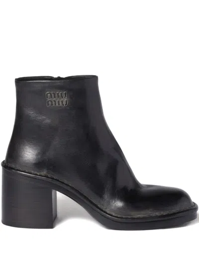 Miu Miu 70mm Leather Ankle Boots In Black