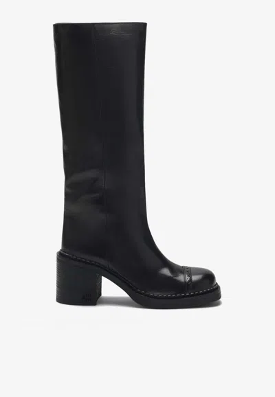 Miu Miu 75 Knee-high Leather Boots In Black