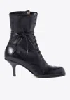 Miu Miu Laced-up Leather Stiletto Boots In Black