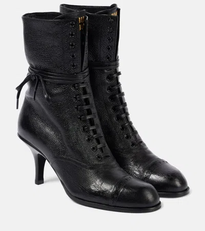 Miu Miu Laced-up Leather Stiletto Boots In Black